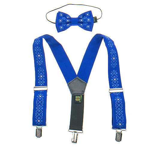 Детский набор вышитые подтяжки с бабочкой синие-електрик №867 NR-3733