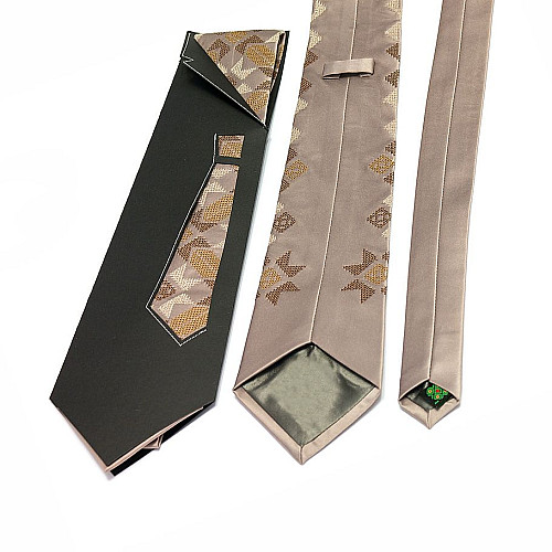 Галстук бежевого цвета с вышивкой Щастибог LNK-5003