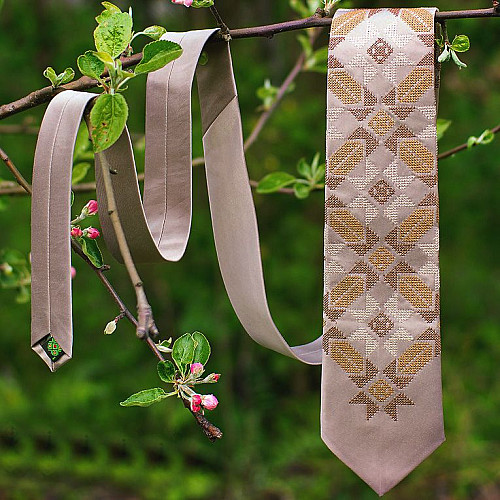 Галстук бежевого цвета с вышивкой Щастибог LNK-5003