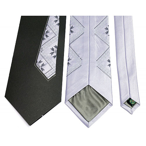 Краватка сірого кольору з вишивкою Дибач LNK-5010