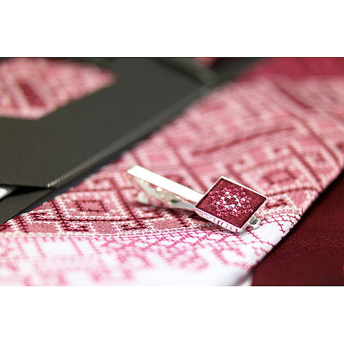 Чоловіча вишита краватка з зажимом Бордове Трiо LNTZ-4002