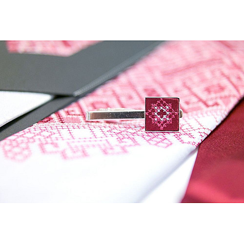 Чоловіча вишита краватка з зажимом Бордове Трiо LNTZ-4002