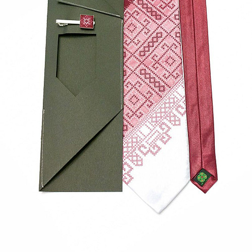 Чоловіча вишита краватка з зажимом Бордове Трiо LNTZ-4002