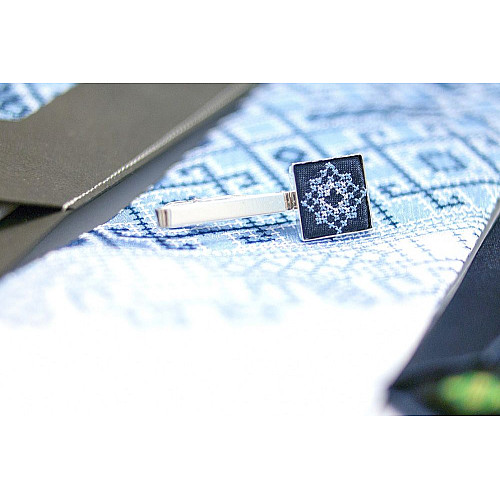 Мужской вышитый галстук с зажимом Синее Трио LNTZ-4003