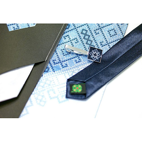 Мужской вышитый галстук с зажимом Синее Трио LNTZ-4003