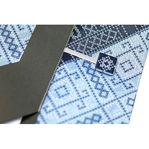 Мужской вышитый галстук с зажимом Синее Трио LNTZ-4003