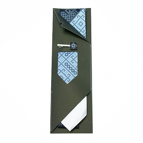 Мужской вышитый галстук с зажимом Синее Трио LNTZ-4003