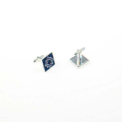 Темно-синій набір вишитий метелик з хустинкою і запонками №855 JN-0037