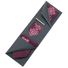 Бордовый набор вышитый галстук с платком и зажымом №865 JN-0039