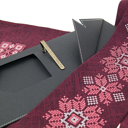 Бордовый набор вышитый галстук с платком и зажымом №865 JN-0039