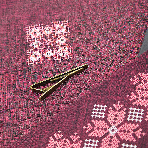 Бордовый набор вышитый галстук с платком и зажымом №865 JN-0039