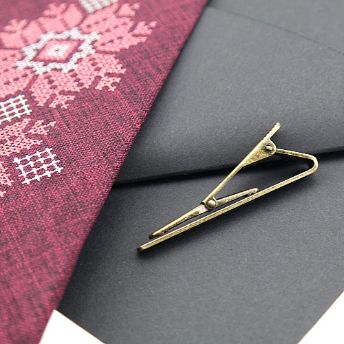 Бордовый набор вышитый галстук с платком и зажымом №865 JN-0039