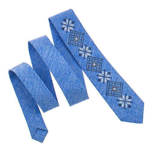 Блакитний набір вишита краватка з хустинкою та зажимом №864 JN-0040