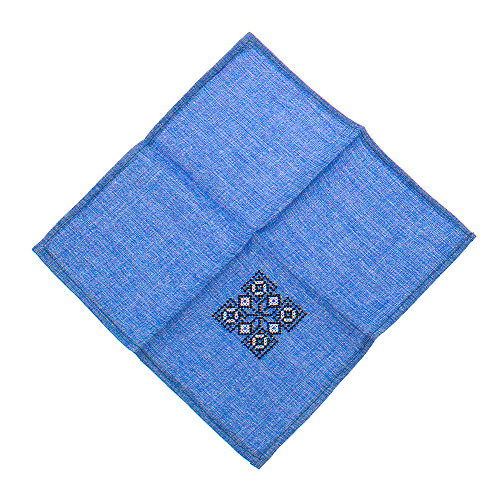 Блакитний набір вишита краватка з хустинкою та зажимом №864 JN-0040