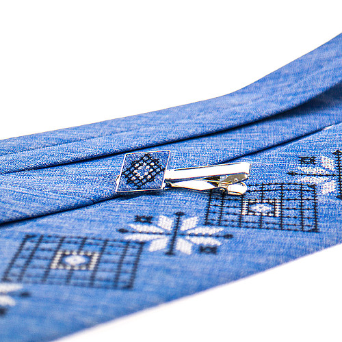 Блакитний набір вишита краватка з хустинкою та зажимом №864 JN-0040