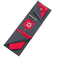 Червоний набір вишита краватка з хустинкою та зажимом №852 JN-0041