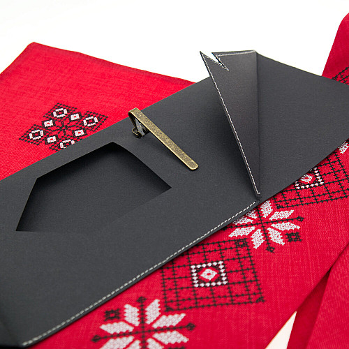 Червоний набір вишита краватка з хустинкою та зажимом №852 JN-0041