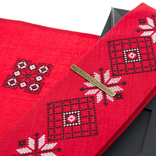 Червоний набір вишита краватка з хустинкою та зажимом №852 JN-0041