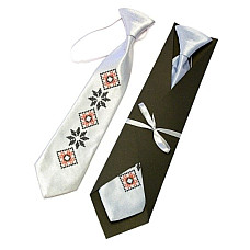 Дитяча краватка сіра з вишивкою Левко LND-0061