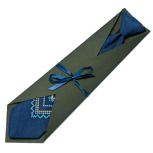 Дитяча вишита краватка синьо-жовта №592 (LND-0080)