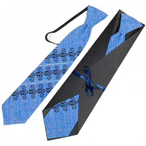 Детский синий галстук с вышивкой №774 LND-0094