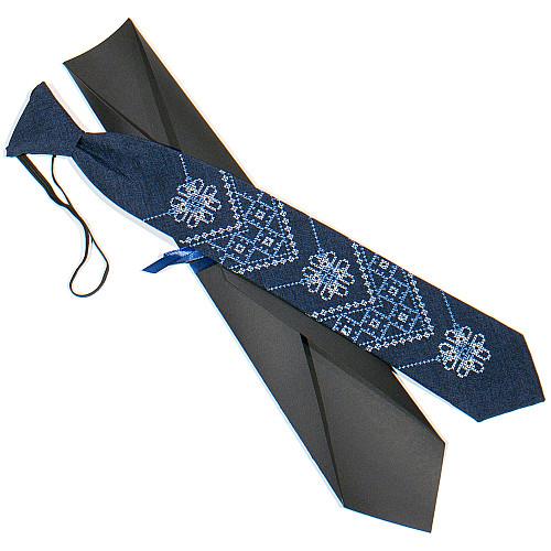 Темно-синя підліткова вишита краватка №791 LND-0096