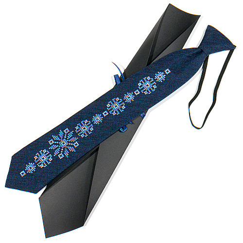 Подростковый галстук с вышивкой темно-синий №785 LND-0098