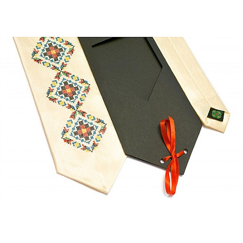 Бежевый галстук с вышивкой Закарпатье LN-0064