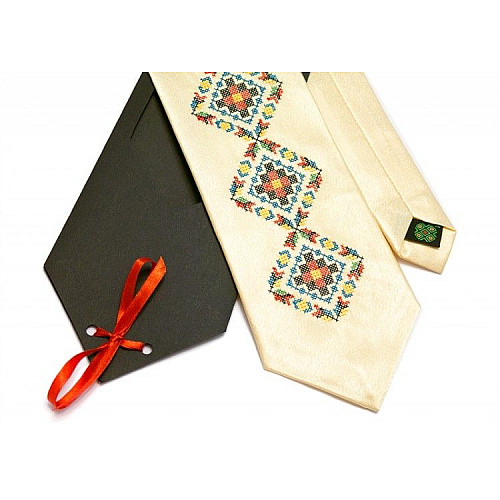 Бежевый галстук с вышивкой Закарпатье LN-0064