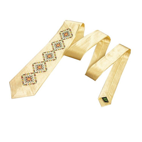 Бежевый галстук с вышивкой Закарпатье LN-0064