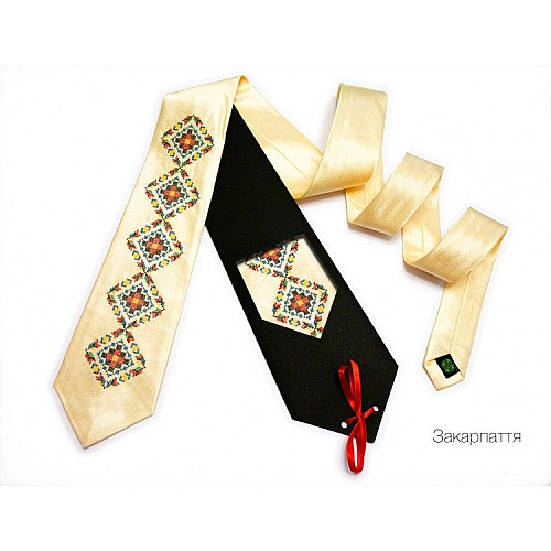 Бежевый галстук с вышивкой Закарпатье LN-0064