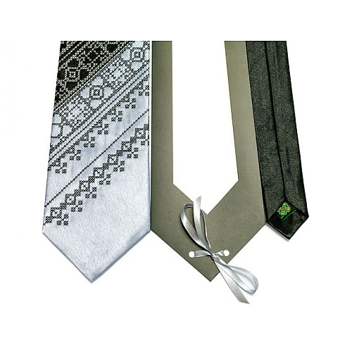 Галстук с вышивкой Черно-серый дуэт LN-0073