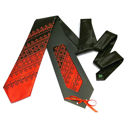 Галстук с вышивкой Красно-черный дуэт LN-0075