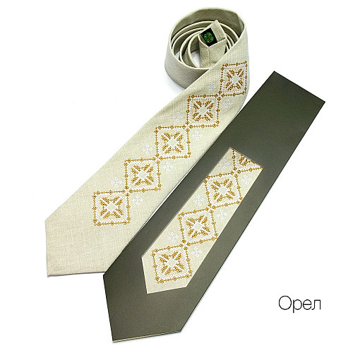 Краватка бежева з вишивкою Орел LN-0081