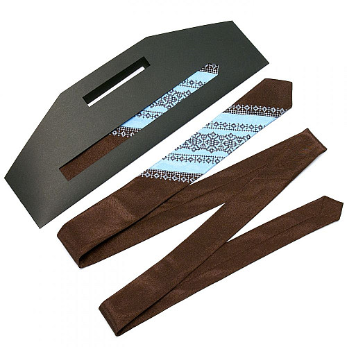 Галстук узкий коричнево-голубой с вышивкой №657 LN-2041