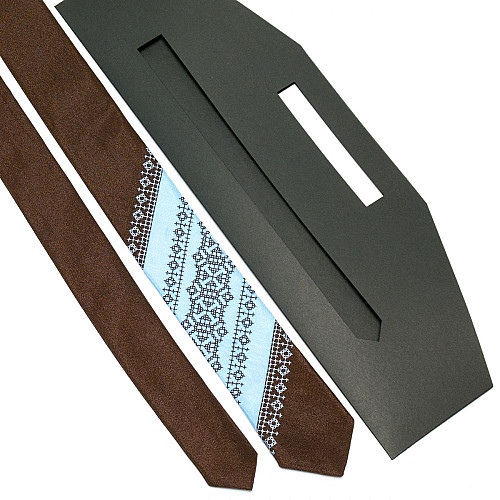 Галстук узкий коричнево-голубой с вышивкой №657 LN-2041