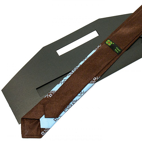 Галстук узкий коричнево-голубой с вышивкой №657 LN-2041