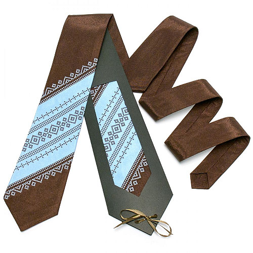 Галстук коричнево-голубой с вышивкой №650 LN-2042