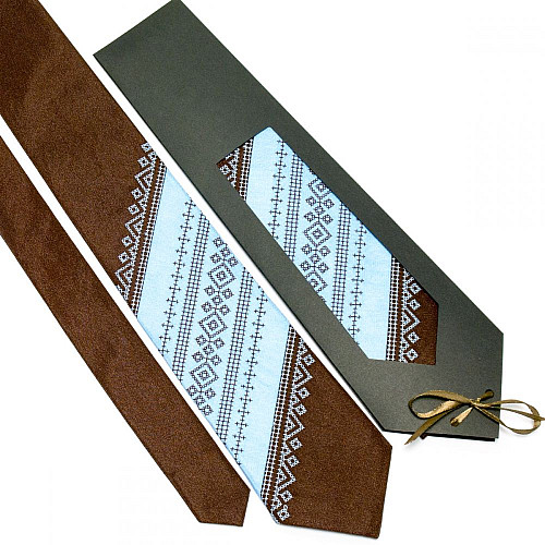 Галстук коричнево-голубой с вышивкой №650 LN-2042