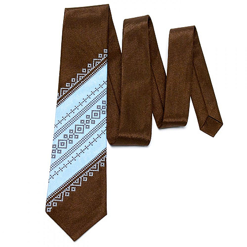 Галстук коричнево-голубой с вышивкой №650 LN-2042