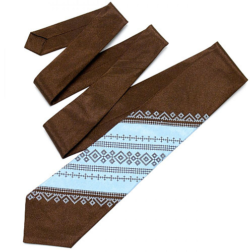 Галстук коричнево-голубой с вышивкой №650 LN-2042