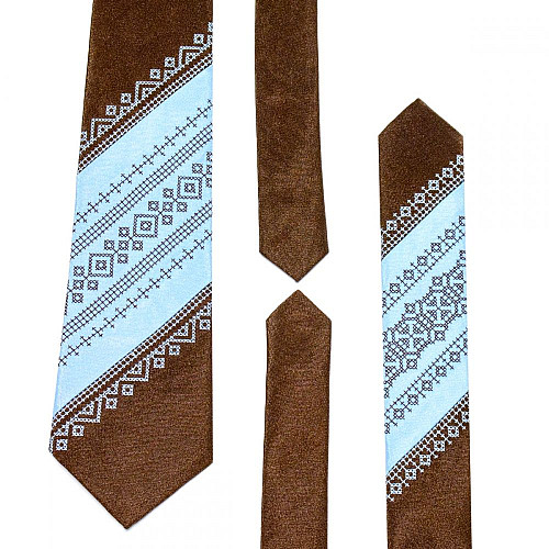 Галстук коричнево-голубой с вышивкой №650 LN-2042
