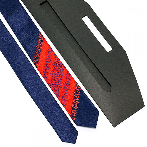 Краватка вузька червоно-синя з вишивкою №659 LN-2043