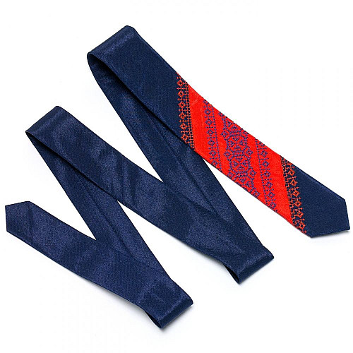 Краватка вузька червоно-синя з вишивкою №659 LN-2043