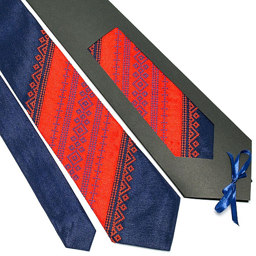 Галстук красно-синий с вышивкой №649 LN-2044