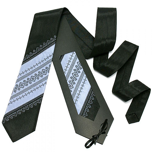 Краватка з вишивкою сіро-чорна №645 LN-2048