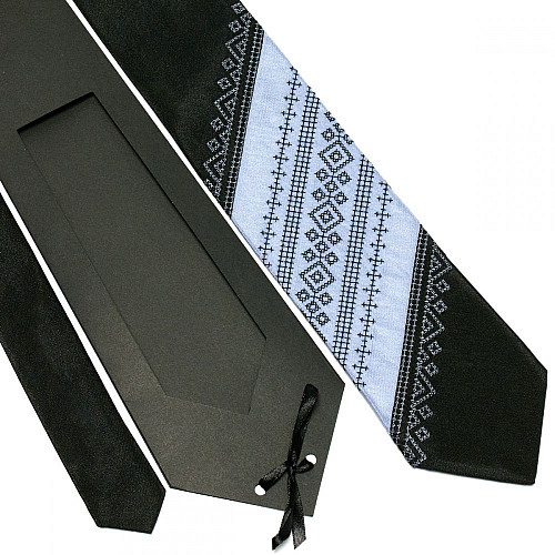 Краватка з вишивкою сіро-чорна №645 LN-2048