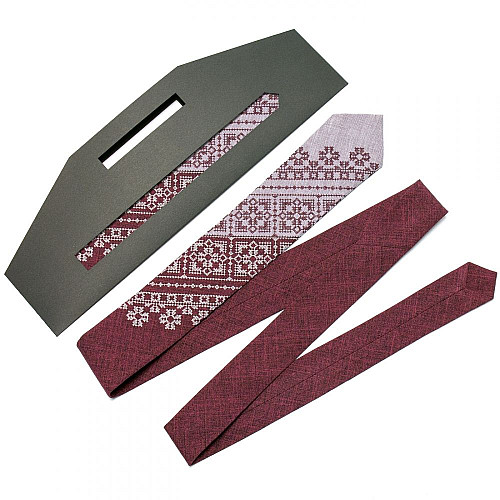 Краватка бежево-бордова з вишивкою №623 LN-2050