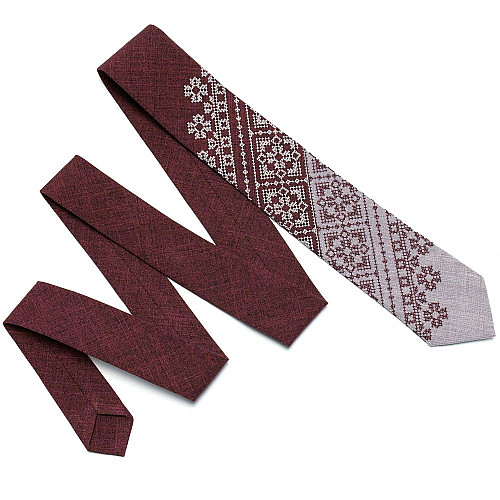 Краватка бежево-бордова з вишивкою №623 LN-2050