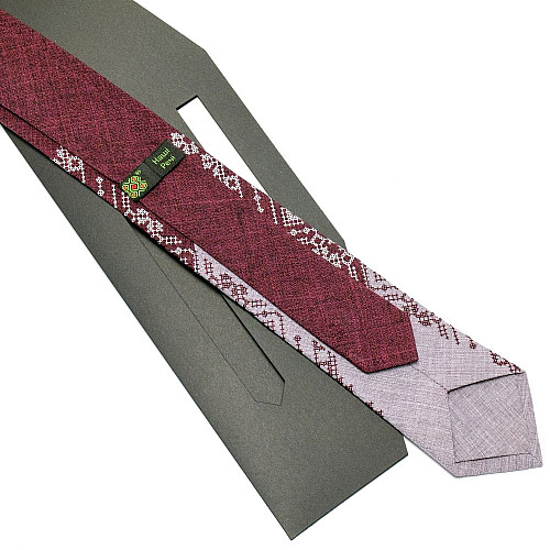 Краватка бежево-бордова з вишивкою №623 LN-2050